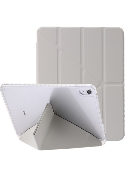 Origami Üç Katlı Stand iPad 10.9 (2022) Pu Deri Akrilik Bej Tablet Kılıfı (Yurt Dışından)