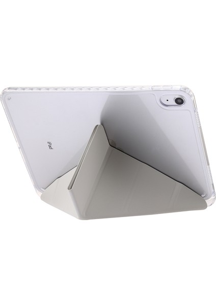 Origami Üç Katlı Stand iPad 10.9 (2022) Pu Deri Akrilik Bej Tablet Kılıfı (Yurt Dışından)