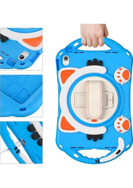 iPad 10.9 (2022) IPAD 10. Nesil Döner El Kayışı Ağır Hizmet Sert Pc Yumuşak Silikon Standı Koruyucu Tablet Kılıfı (Yurt Dışından)