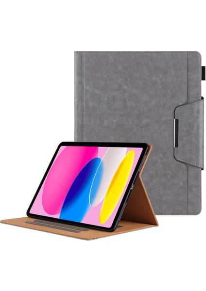 iPad 10.9 (2022) Tam Korumalı Büyük Metal Tokalı Cüzdan Standı Deri Koruyucu Kalem Yuvası Tablet Kılıfı (Yurt Dışından)