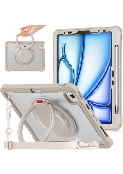 iPad Air 11 (2024) Omuz Askılı stand Haki Tablet Kılıfı (Yurt Dışından)