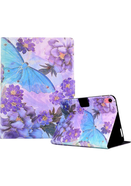 iPad 10.9 (2022) Desenli Baskılı Deri Flip Şakayık Tablet Kılıfı (Yurt Dışından)