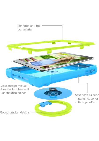 360° Dönebilen Tekme Standı Pc Apple iPad Hava hava 2 Destek Standı Silikon Hibrit Tablet Kılıfı (Yurt Dışından)