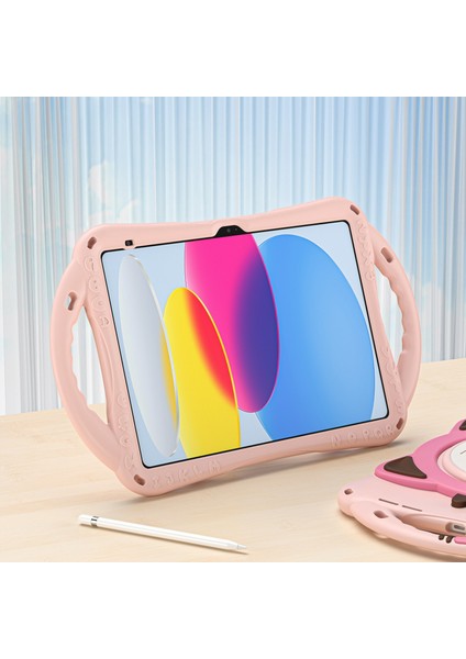 iPad 10.9 (2022) IPAD 10. Nesil Döner El Kayışı Ağır Hizmet Sert Pc Yumuşak Silikon Standı Koruyucu Tablet Kılıfı (Yurt Dışından)