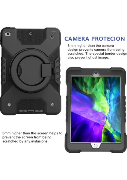 360 Derece Dönebilen Tekme Standı Tamı Pc Silikon Hibrit iPad 10.2 Omuz Askılı (2019 2020 2021) SIYAH Tablet Kılıfı (Yurt Dışından) indirimleri