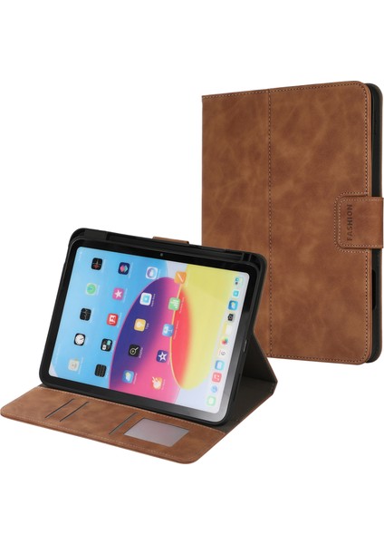 iPad 10.9 (2022) Deri Cüzdan Cüzdan Kalemli Yuvası Tablet Kılıfı (Yurt Dışından)