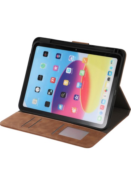 iPad 10.9 (2022) Deri Cüzdan Cüzdan Kalemli Yuvası Tablet Kılıfı (Yurt Dışından)