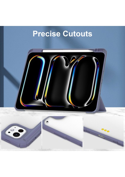 iPad Pro 11 (2024) Pu Deri Tpu Akrilik Kalem Yuvalı Tablet Kılıfı (Yurt Dışından)