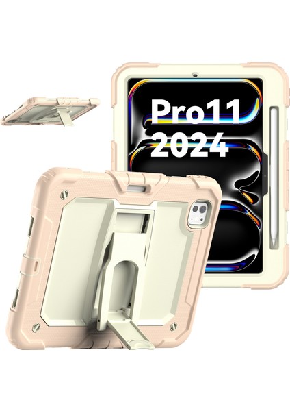 iPad Pro 11 (2024) Omuz Askılı Pc Silikon Bej Tablet Kılıfı (Yurt Dışından)