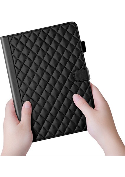 iPad Pro 13 (2024) Kart Tutucu Eşkenar Dörtgen Izgara Pu Deri Standı Tablet Kılıfı (Yurt Dışından)