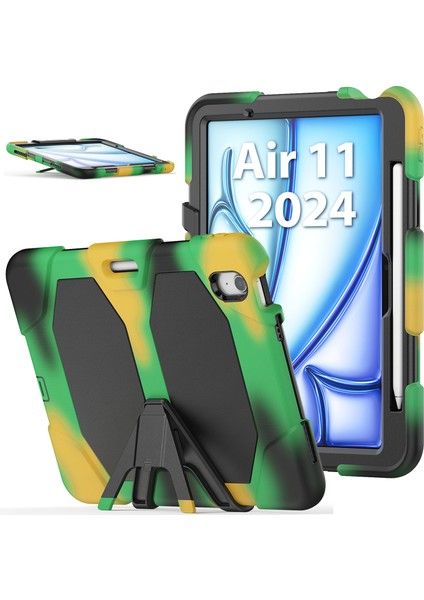 iPad Air 11 (2024) Dahili Ekran Koruyuculu Stand Pc Silikon Kamuflaj Tablet Kılıfı (Yurt Dışından)