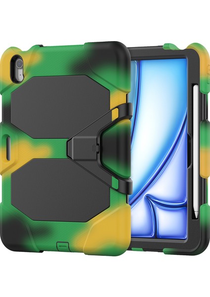 iPad Air 11 (2024) Dahili Ekran Koruyuculu Stand Pc Silikon Kamuflaj Tablet Kılıfı (Yurt Dışından)