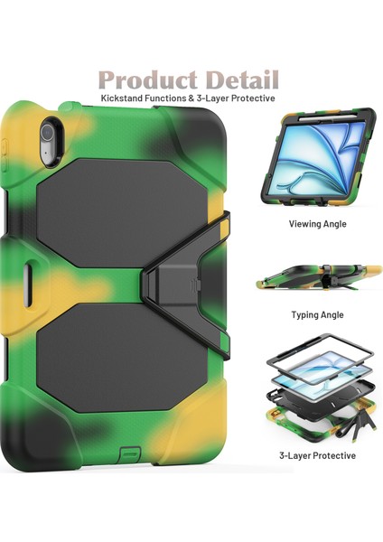 iPad Air 11 (2024) Dahili Ekran Koruyuculu Stand Pc Silikon Kamuflaj Tablet Kılıfı (Yurt Dışından)