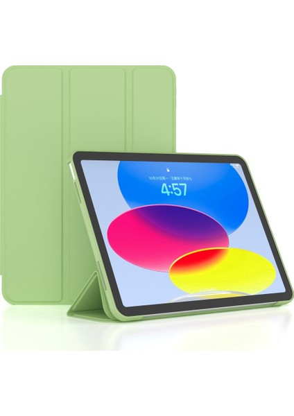 iPad 10.9 (2022) IPAD 10. Nesil Üç Katlı Stand Otomatik Uyandırma uyku Pu Deri Yumuşak Tpu Manyetik Matcha Tablet Kılıfı (Yurt Dışından)