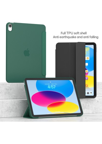 iPad 10.9 (2022) IPAD 10. Nesil Üç Katlı Stand Otomatik Uyandırma uyku Pu Deri Yumuşak Tpu Manyetik Matcha Tablet Kılıfı (Yurt Dışından)