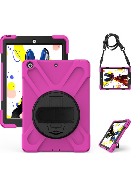 X Shape Pc Tpu Hibrit 360 Derece Dönebilen Tekme Standı Omuz Askısı iPad 10.2 (2019 2020 2021) ROSE Tablet Kılıfı (Yurt Dışından)