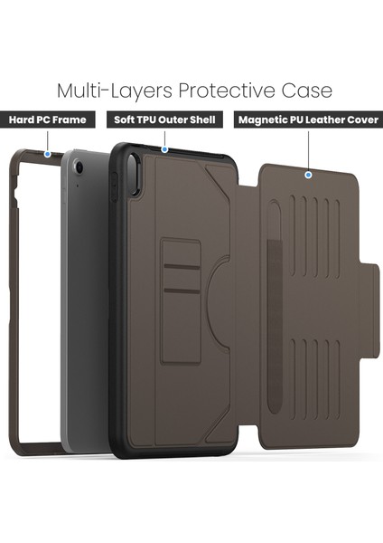 iPad 10.9 (2022) A2696 Kart Tutuculu 5 Seviye Ayarlanabilir Stand Kalem Yuvası Çevirin Tablet Kılıfı (Yurt Dışından) fırsatları