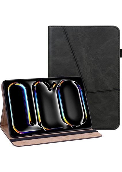 iPad Pro 13 (2024) Hattı Baskılı Pu Deri Kart Tutucu Standı Tablet Kılıfı (Yurt Dışından)