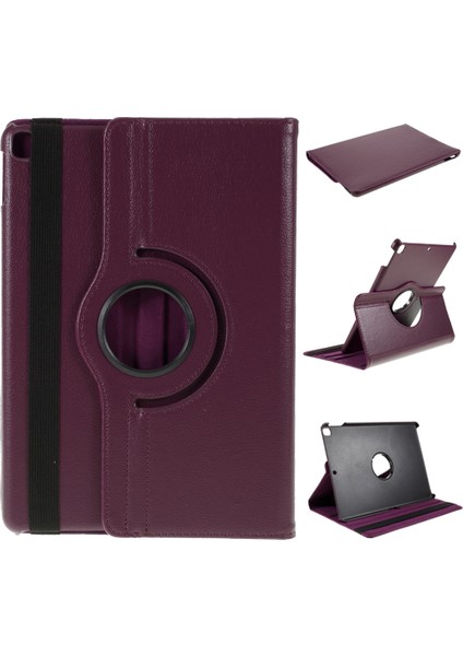 iPad 10.2 (2019 2020 2021) 360 Döner Standlı Deri Litchi Tahıl Tablet Kılıfı (Yurt Dışından)