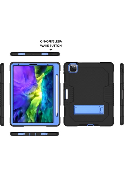 Izgara Dokusu Tpu Pc Silikon Combo iPad Pro 12.9 (2022 2021 2020) Standlı Tablet Kılıfı (Yurt Dışından)