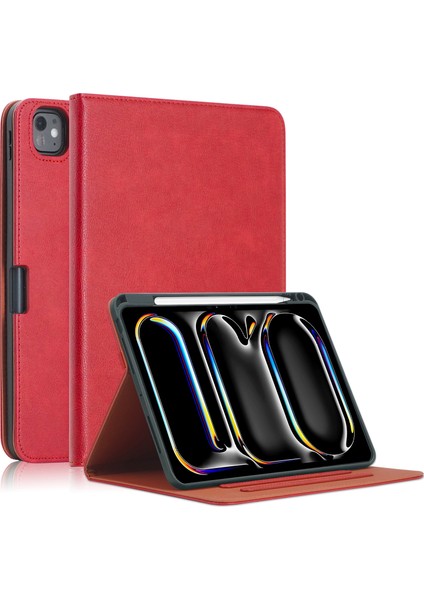 iPad Pro 11 (2024) Standı Kalem Tutuculu Pu Deri Akıllı Koruyucu Tablet Kılıfı (Yurt Dışından)