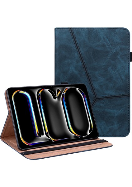 iPad Pro 11 (2024) Pu Deri Çizgi Baskılı Elastik Bantlı Tablet Kılıfı (Yurt Dışından)