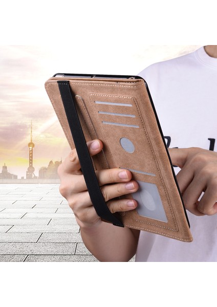 iPad Pro 11 (2024) Pu Deri Çizgi Baskılı Elastik Bantlı Tablet Kılıfı (Yurt Dışından)