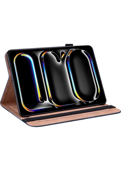 iPad Pro 11 (2024) Pu Deri Çizgi Baskılı Elastik Bantlı Tablet Kılıfı (Yurt Dışından)