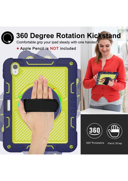 iPad Air 11 (2024) Dönebilen Tekme Standı Silikon Pc Omuz Askılı Lacivert Tablet Kılıfı (Yurt Dışından)