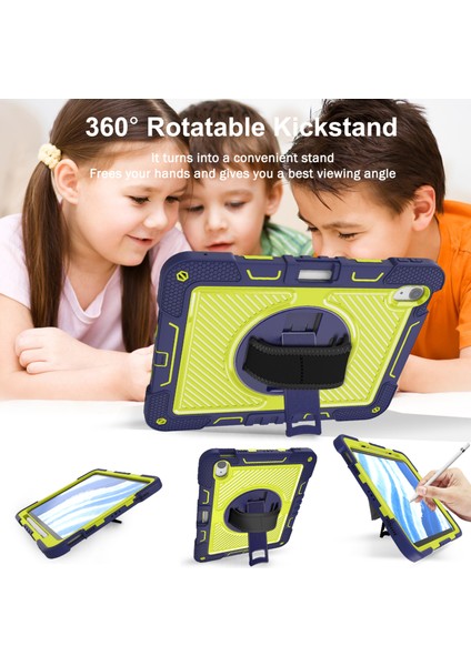 iPad Air 11 (2024) Dönebilen Tekme Standı Silikon Pc Omuz Askılı Lacivert Tablet Kılıfı (Yurt Dışından)