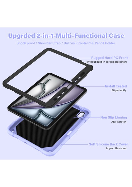 iPad Air 11 (2024) Omuz Askılı Silikon Pc Kanatları stand Tablet Kılıfı (Yurt Dışından) modelleri