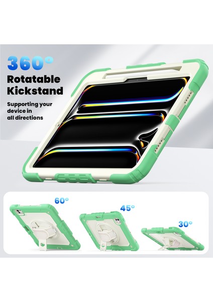 iPad Pro 11 (2024) El Kayışı Tekme Standı Pc Silikon Omuz AskılıEkran Filmi Bej Tablet Kılıfı (Yurt Dışından)