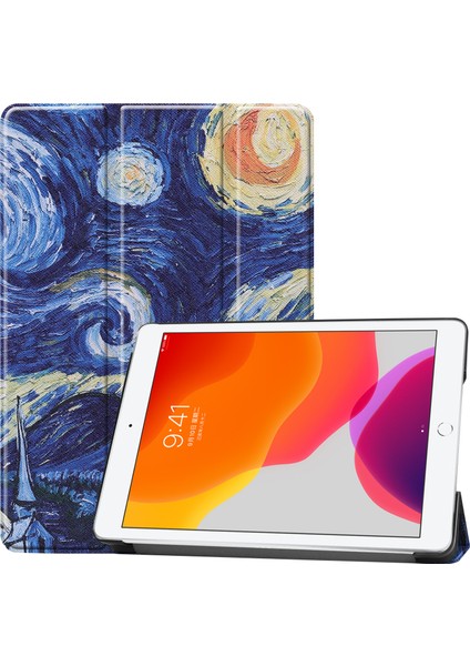 Moda Desen Baskı Pu Deri Üç Katlı Stand iPad 10.2 (2019 2020 2021) SOYUT Resim Tablet Kılıfı (Yurt Dışından)