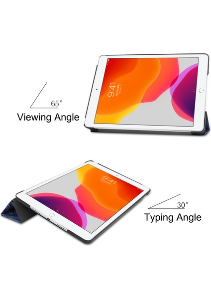 Moda Desen Baskı Pu Deri Üç Katlı Stand iPad 10.2 (2019 2020 2021) SOYUT Resim Tablet Kılıfı (Yurt Dışından)