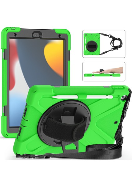 El Bandı Kayışı Tamlı 360 Derece Dönebilen Standı Omuz Askısı iPad 10.2 (2019 2020 2021) YEŞIL Tablet Kılıfı (Yurt Dışından)