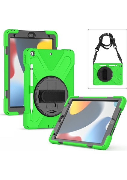 El Bandı Kayışı Tamlı 360 Derece Dönebilen Standı Omuz Askısı iPad 10.2 (2019 2020 2021) YEŞIL Tablet Kılıfı (Yurt Dışından)
