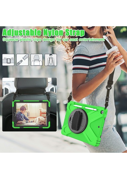 El Bandı Kayışı Tamlı 360 Derece Dönebilen Standı Omuz Askısı iPad 10.2 (2019 2020 2021) YEŞIL Tablet Kılıfı (Yurt Dışından)