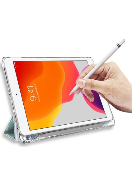 Desen Baskı Üç Katlı Stand Pu Deri Tpu Arka Panel iPad 10.2 (2019 2020 2021) ÇIÇEK Tablet Kılıfı (Yurt Dışından)
