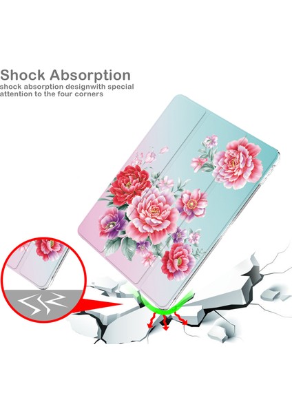 Desen Baskı Üç Katlı Stand Pu Deri Tpu Arka Panel iPad 10.2 (2019 2020 2021) ÇIÇEK Tablet Kılıfı (Yurt Dışından)