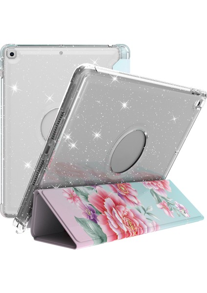 Desen Baskı Üç Katlı Stand Pu Deri Tpu Arka Panel iPad 10.2 (2019 2020 2021) ÇIÇEK Tablet Kılıfı (Yurt Dışından)
