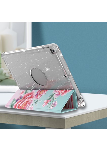 Desen Baskı Üç Katlı Stand Pu Deri Tpu Arka Panel iPad 10.2 (2019 2020 2021) ÇIÇEK Tablet Kılıfı (Yurt Dışından)