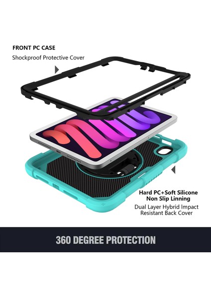 iPad Mini (2021) Silikon Pc Koruyucu Döner Tekme Standı Kalem Tutuculu Nane i Tablet Kılıfı (Yurt Dışından)