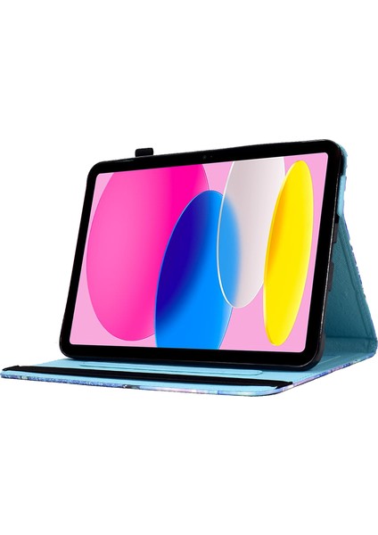 iPad 10.9 (2022) Pu Deri Katlanır Stand Desen Baskı Elastik Bant Kart Tutuculu Hayat Ağacı Tablet Kılıfı (Yurt Dışından)