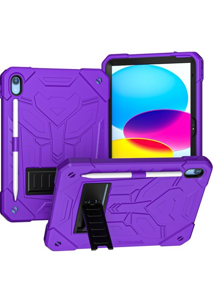 iPad 10.9 (2022) Düz ​​ Tekme Standı Silikon Pc Kalem Tutuculu Sağlam Tablet Kılıfı (Yurt Dışından)