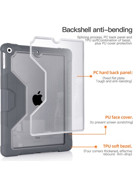 iPad 10.2 (2019 2020 2021) Üç Katlı Stand Kalem Yuvası Tpu Pc Tablet Kılıfı (Yurt Dışından)