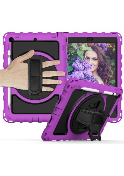 iPad 10.2 (2019 2020 2021) Döner Tekme Standı Silikon Pc Tablet Kılıfı (Yurt Dışından)