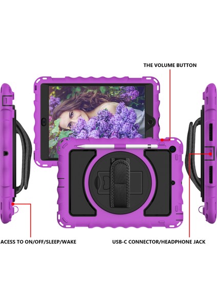 iPad 10.2 (2019 2020 2021) Döner Tekme Standı Silikon Pc Tablet Kılıfı (Yurt Dışından)