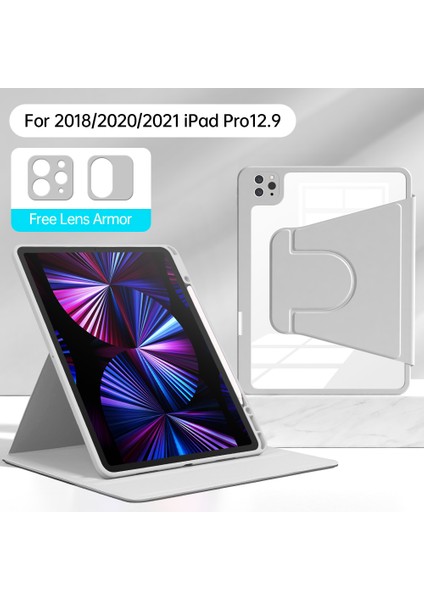 iPad Pro 12.9 (2022 2021 2020 2018) Pu Deri Akrilik Tpu Lens Korumalı Tablet Kılıfı (Yurt Dışından)