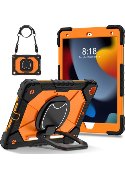 iPad 10.2 (2019 2020 2021) Omuz Askılı Döner Saplı Çocuk Dostu Turuncu Tablet Kılıfı (Yurt Dışından)