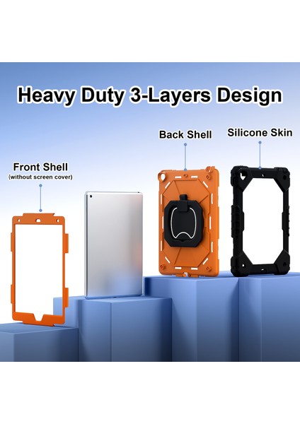 iPad 10.2 (2019 2020 2021) Omuz Askılı Döner Saplı Çocuk Dostu Turuncu Tablet Kılıfı (Yurt Dışından) fiyatları